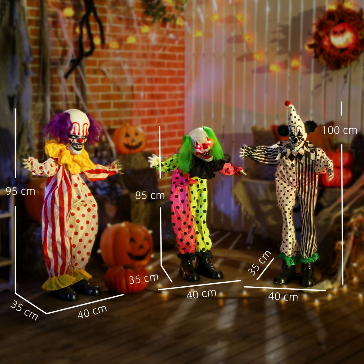 Outsunny Sound Activated Stackable Halloween Animatronics Clowns