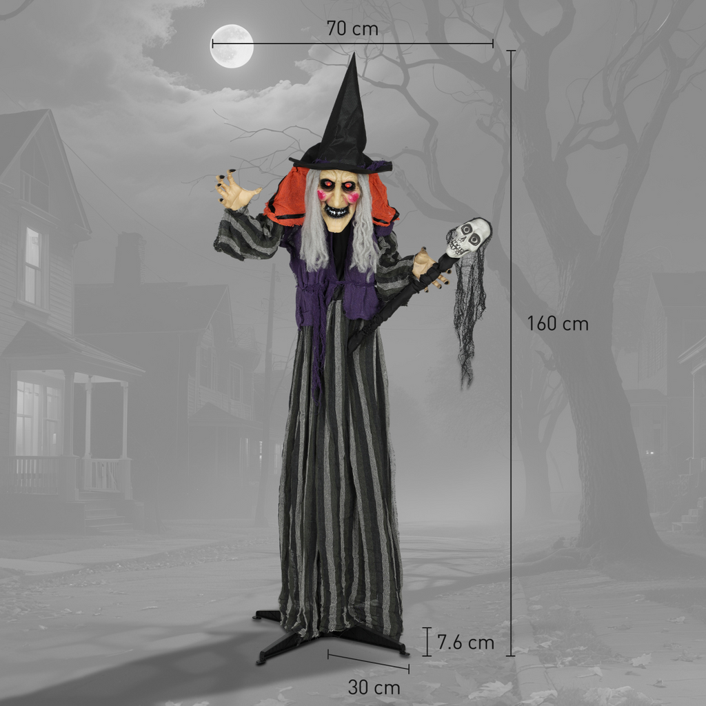 Outsunny Voice Activated Halloween Animatronics Standing Witch & Skull Staff