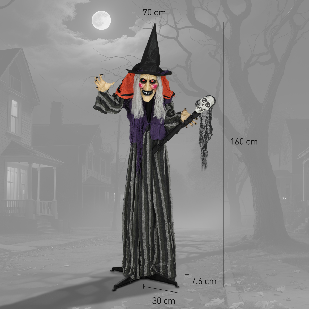 Outsunny Voice Activated Halloween Animatronics Standing Witch & Skull Staff