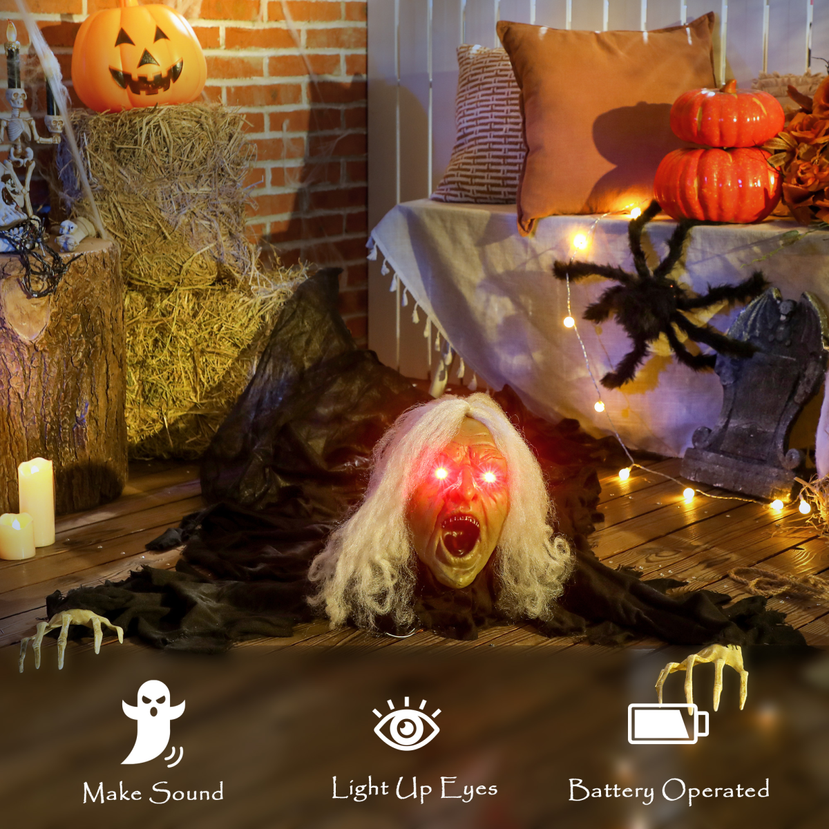 Outsunny 183 cm Life Size Scary Halloween Decorations, Battery Operated