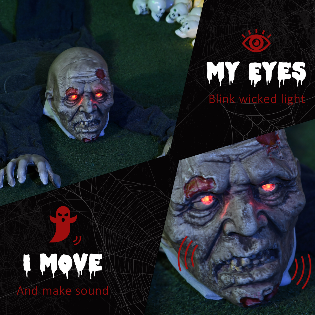 HOMCOM 5.2ft Halloween Outdoor Decoration Crawling Zombie, Sound Activated