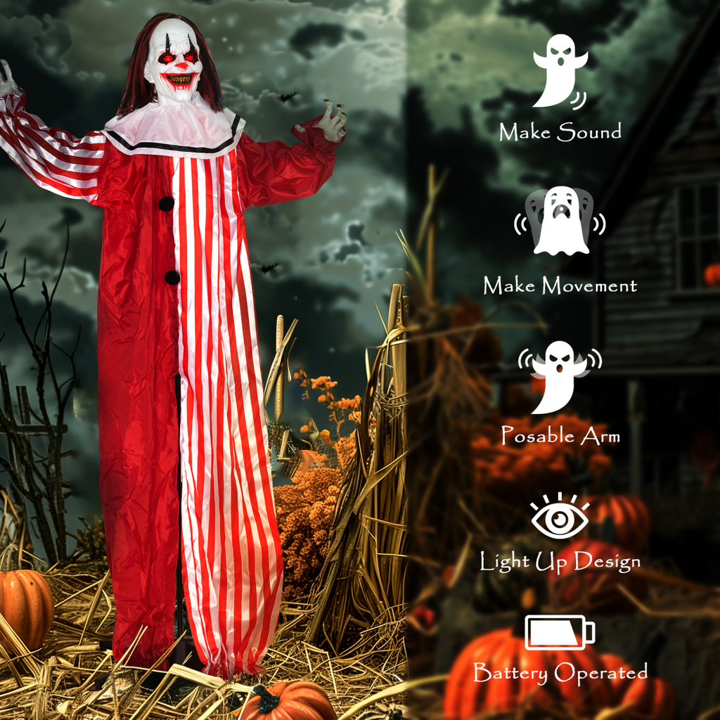 Outsunny Sound Activated Halloween Animatronics Clown with Red Light Up Eyes
