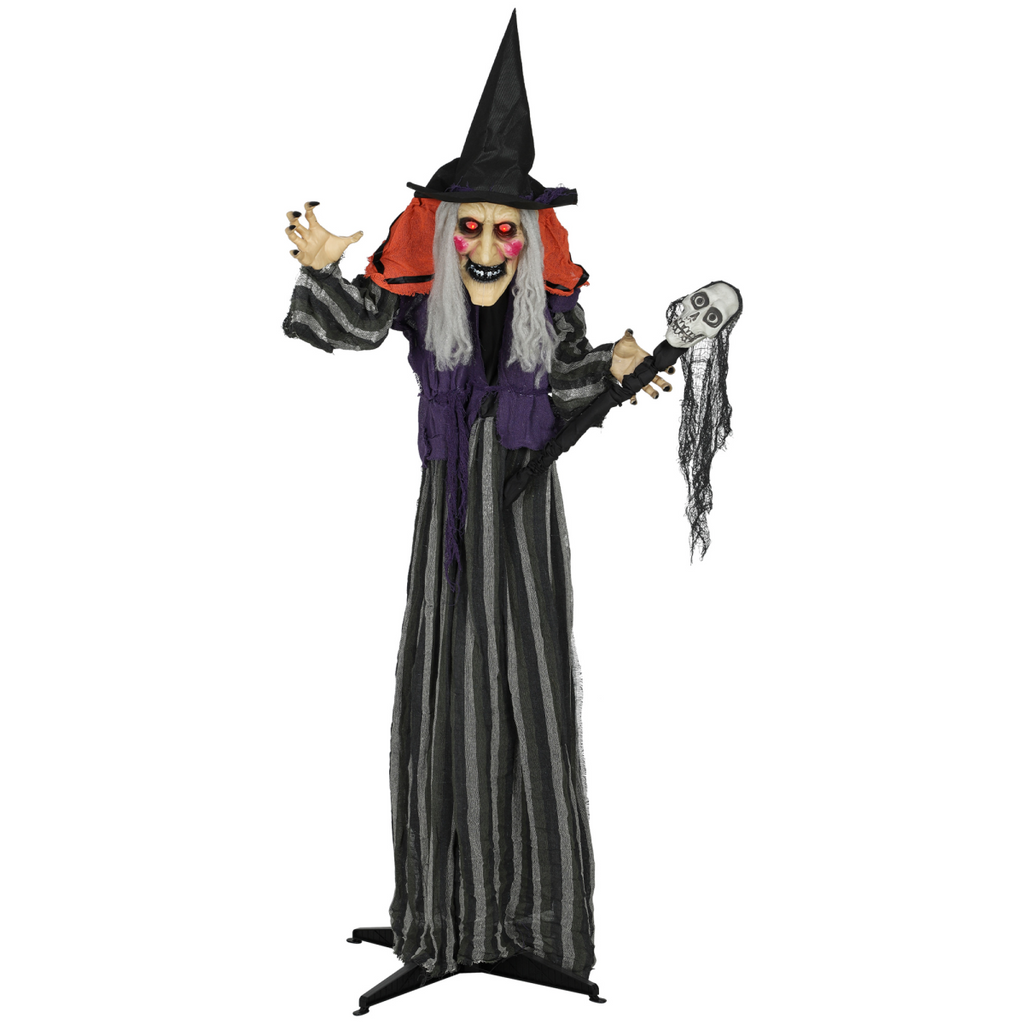 Outsunny Voice Activated Halloween Animatronics Standing Witch & Skull Staff